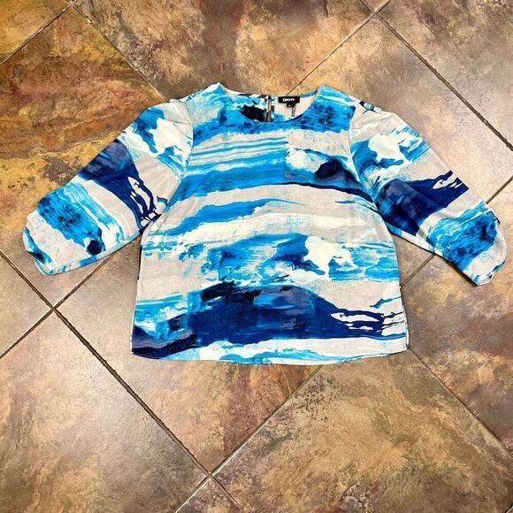 DKNY Women's Petite Round Neck Long Sleeve Allover Print Blouse PXL - Picture 5 of 11